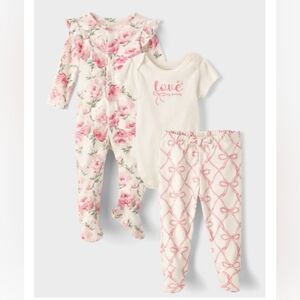 The Children's Place Pink Floral and Bow Bodysuit Set